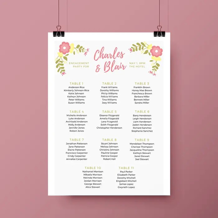 Table name cards for weddings and events