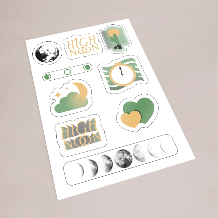 Custom Kiss cut stickers on white polypropylene 