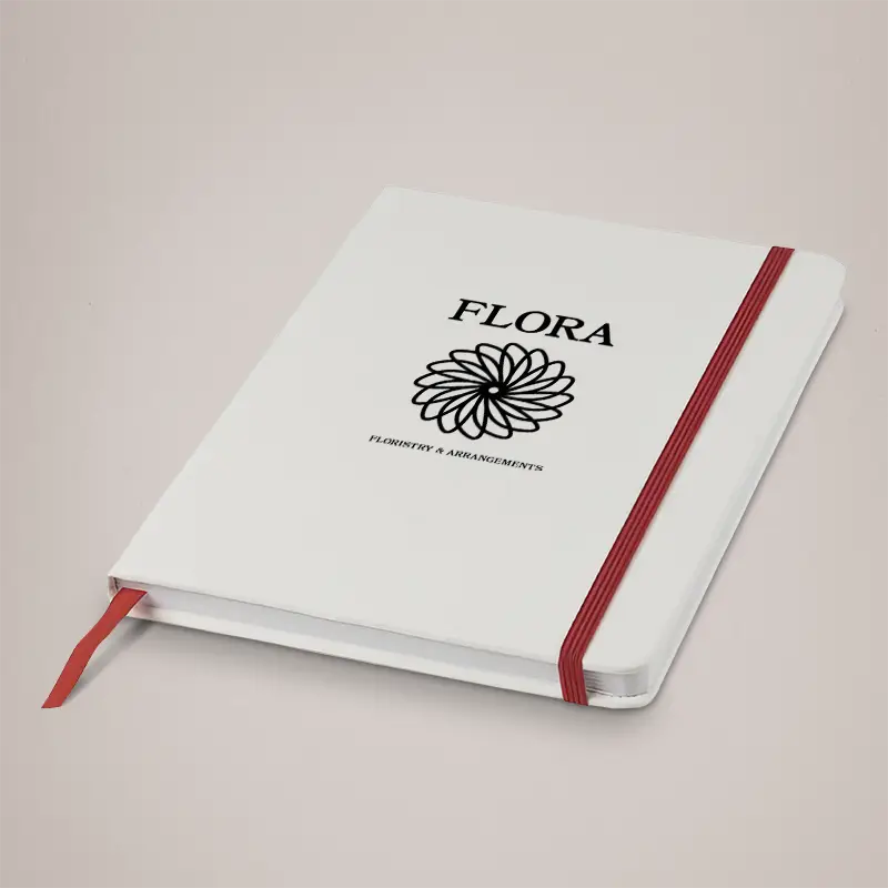 White notebooks with colour strap - red