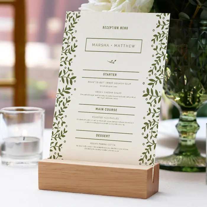 Uncoated Wedding menus and  wedding stationery