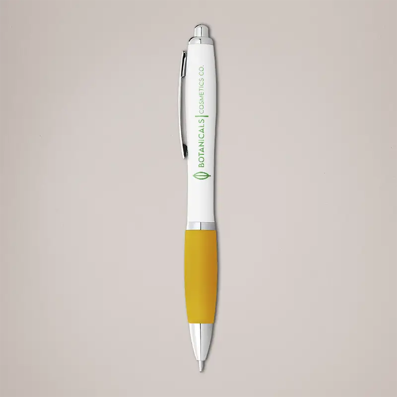 Printed pens with yellow grip