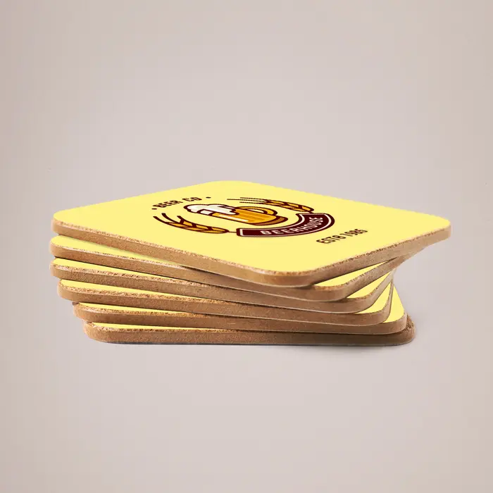 Stack of cork backed custom coasters - 3mm mdf base with 1mm additional cork layer