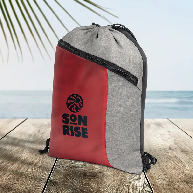 Berneray Promotional Drawstring Backpack with Zipped Pocket